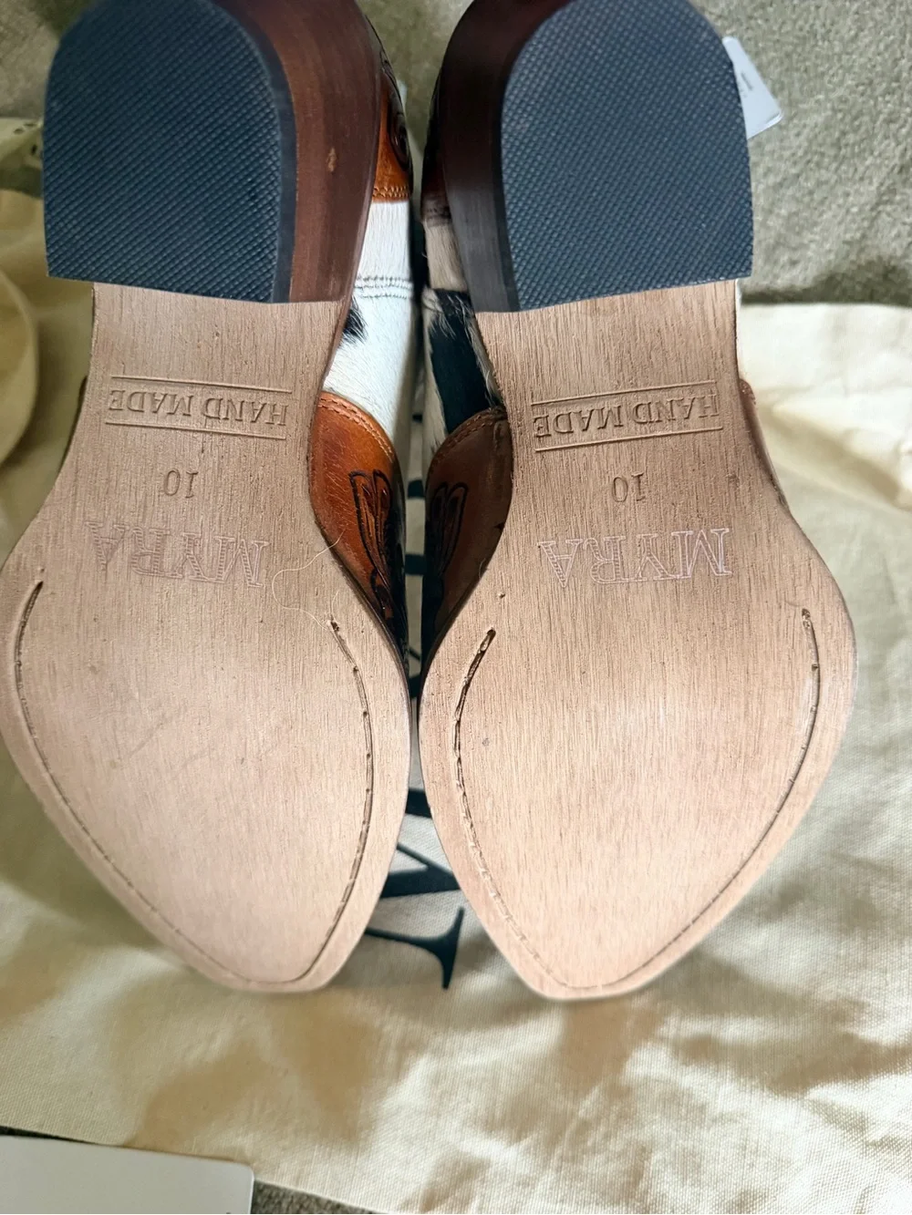 Myra Bag White Speckled Cowhide & Cognac Tooled Leather Ankle Boots - Picture 3 of 3